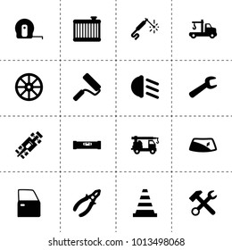 Repair icons. vector collection filled repair icons. includes symbols such as whell, wrench hammer, car door, window repair, tow truck. use for web, mobile and ui design.