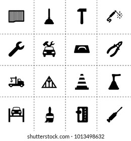 Repair icons. vector collection filled repair icons. includes symbols such as wrench, air filter, tow truck, car repair, car lift. use for web, mobile and ui design.