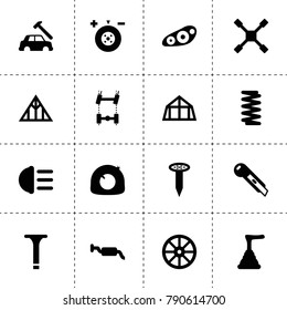 Repair icons. vector collection filled repair icons. includes symbols such as whell, wheel balance, car chassis, spring, wheel wrench. use for web, mobile and ui design.