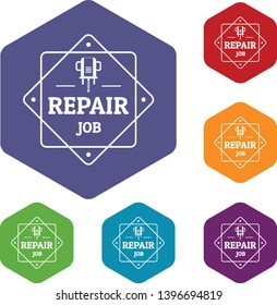 Repair icons vector colorful hexahedron set collection isolated on white 