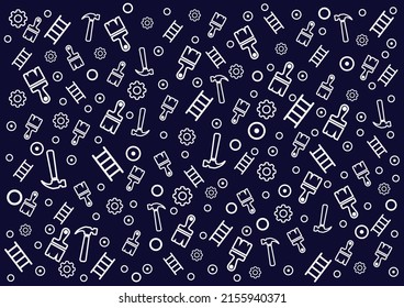 Repair icons vector illustration creative graphic design background. Dark blue backdrop. White symbols.