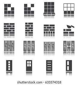 Repair icons. vector signs,shadow reflection. set of construction materials.