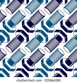 Repair idea vector seamless pattern, highly detailed 3d bolts symmetric backdrop. Building and manufacturing parts.