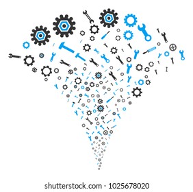 Repair Instruments burst fountain. Vector illustration style is flat iconic symbols. Object fountain done from random icons as repair instruments fireworks.