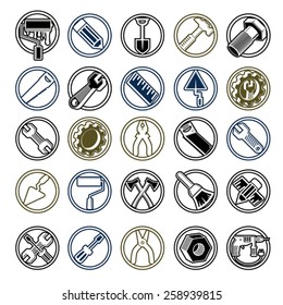 Repair instruments collection, 3d tools. Construction idea simple objects, design elements.