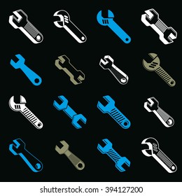 Repair instruments collection, 3d tools, wrenches and adjustable wrenches. Construction idea vector simple objects, design elements.