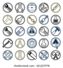 Repair instruments collection, 3d tools. Construction idea simple vector objects, design elements.