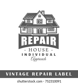 Repair label isolated on white background. Design element. Template for logo, signage, branding design. Vector illustration