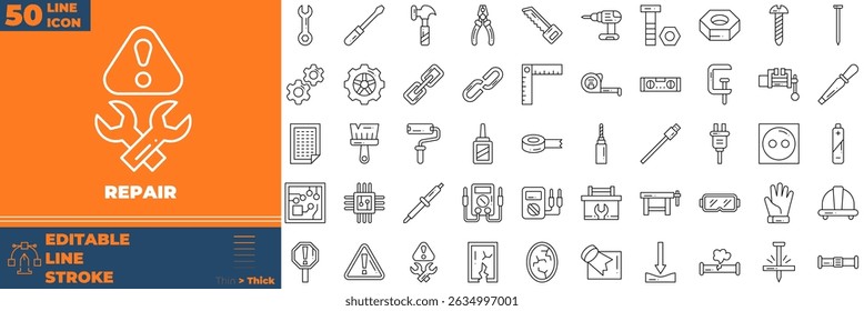 Repair Line Editable Icons set. Vector illustration in modern thin line style of repair icons: maintenance, fix, toolbox, etc