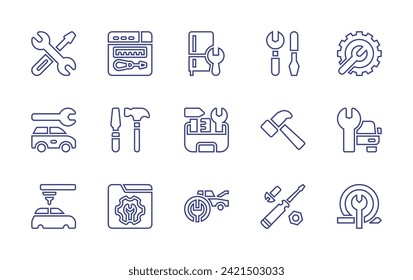 Repair line icon set. Editable stroke. Vector illustration. Containing support, maintenance, fridge, car repair, car, toolkit, automobile, repair, repair tools, work tools, tools, screwdriver. 