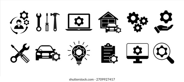 Conjunto de iconos de línea de reparación. Trazos editables. Mantenimiento, llave, reparación y servicio, Ilustración vectorial.