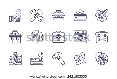 Repair line icon set. Editable stroke. Vector illustration. Containing renovation, air conditioner, wrench, repair, setting, repair kit, toolbox, tool box, hammer, well, brake.