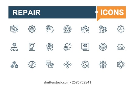 Repair line icons. Included tool, system, repairation, ui, recovery, configuration, update. Setting And Setup line symbol. Thin icon. Minimalistic linear icons.