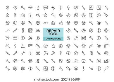 Repair Line Icons set. tools, repairman, troubleshooting equipment and electronics and more. Outline Vector illustration, Pixel perfect.