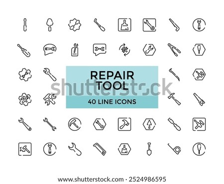 Repair Line Icons set. tools, repairman, troubleshooting equipment and electronics and more. Outline Vector illustration, Pixel perfect.