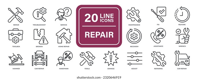 Repair line icons. For website marketing design, logo, app, template, ui, etc. Vector illustration.