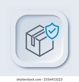 Repair linear icon. Cardboard box with blue tick. Shipping and transportation, delivery. Minimalistic ui and ux design for website. Outline vector illustration isolated on white background