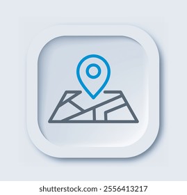 Repair linear icon. Map with blue GPS pin. Address of real estate and private property. Minimalistic ui and ux design for website. Outline vector illustration isolated on white background