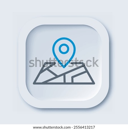 Repair linear icon. Map with blue GPS pin. Address of real estate and private property. Minimalistic ui and ux design for website. Outline vector illustration isolated on white background