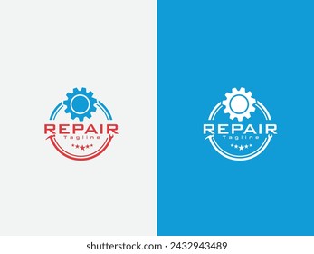 Repair logo design. Auto garage. Repair center logo. Business. Hammer vector art. Circle shape logo. Gear. Servicing center logo