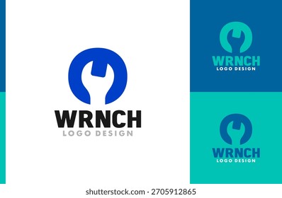 Logotipo de reparación con la letra inicial O inspirado en la llave inglesa para servicios de mantenimiento. Aislado sobre fondo blanco.