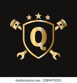 Repair Logo On Letter Q Vector Template. Automotive Mechanic Symbol