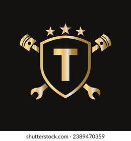 Repair Logo On Letter T Vector Template. Automotive Mechanic Symbol
