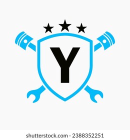 Repair Logo On Letter Y Vector Template. Automotive Mechanic Symbol