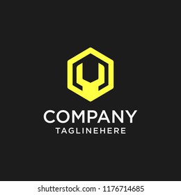 repair logo, wrench hexagon logo
