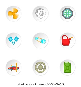 Repair machine icons set. Cartoon illustration of 9 repair machine vector icons for web