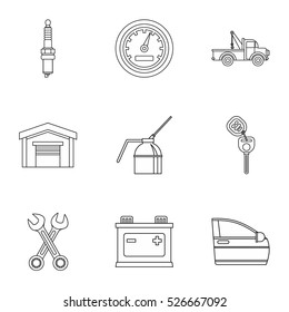 Repair machine icons set. Outline illustration of 9 repair machine vector icons for web