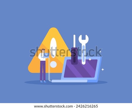 Repair and maintain computer systems. troubleshooting errors on laptops. IT support or IT staff. computer technician. Technical support. illustration concept design. graphic elements. Vector