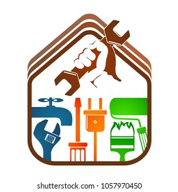 Repair and maintenance of home with tool symbol