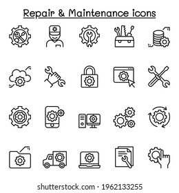 Repair and maintenance icon set in thin line style