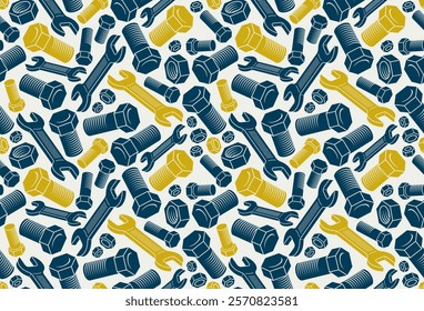 Repair and maintenance seamless background, vector mechanical fix service theme endless wallpaper, bolts and wrenches tiling pattern, elements can be used separately.