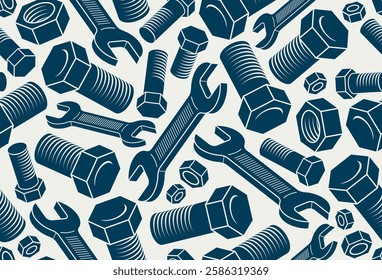 Repair and maintenance seamless background, vector mechanical fix service theme endless wallpaper, bolts and wrenches tiling pattern, elements can be used separately.