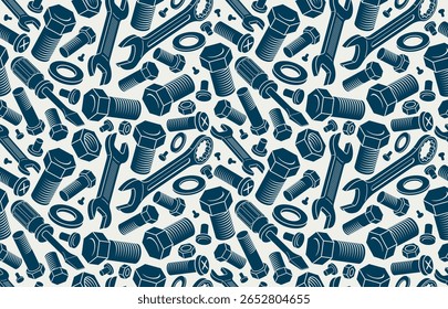 Reparação e manutenção de fundo sem costura, vetor mecânica corrigir o tema de serviço papel de parede sem fim, parafusos e chaves padrão de azulejos, elementos podem ser usados separadamente.