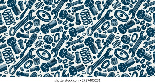 Fondo sin fisuras de reparación y mantenimiento, tema de servicio de reparación mecánica de Vector, Fondo de pantalla sin fin, pernos y llaves, patrón de teselado, los Elementos se pueden usar por separado.
