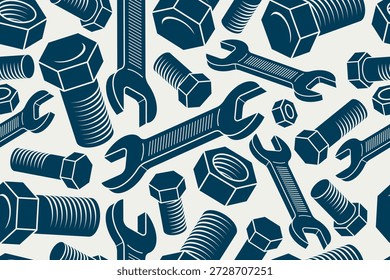 Reparação e manutenção de fundo sem costura, vetor mecânica corrigir o tema de serviço papel de parede sem fim, parafusos e chaves padrão de azulejos, elementos podem ser usados separadamente.