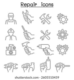 Repair, Maintenance, Service, Support icon set in thin line style