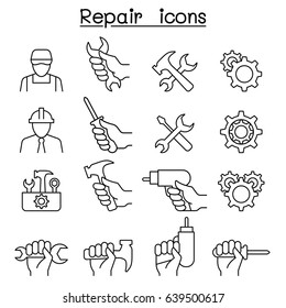 Repair, Maintenance, Service, Support icon set in thin line style