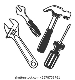 Repair and Maintenance Tools Silhouette Icons Set Collection