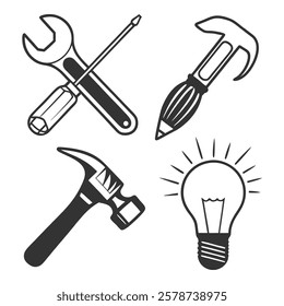 Repair and Maintenance Tools Silhouette Icons Set Collection