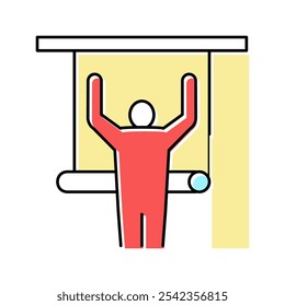 repair man gluing wallpaper on wall color icon vector. repair man gluing wallpaper on wall sign. isolated symbol illustration