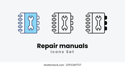 Repair manuals Icons set thin line and glyph vector icon illustration