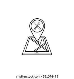 Repair map pointer line icon, mobile gps navigation and location, pin on tablet vector graphics, a linear pattern on a white background, eps 10.