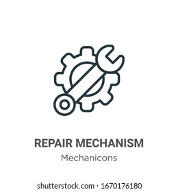 Repair mechanism outline vector icon. Thin line black repair mechanism icon, flat vector simple element illustration from editable mechanicons concept isolated stroke on white background