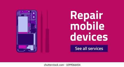 Repair mobile devices. Web banner. Vector EPS10 