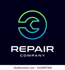 Repair O letter vector logo template. This font use wrench symbol. Suitable for technology, mechanic, or automotive business.