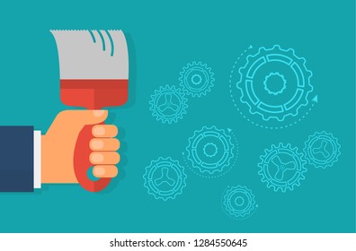 Repair. Paint brush in hand. Vector illustration